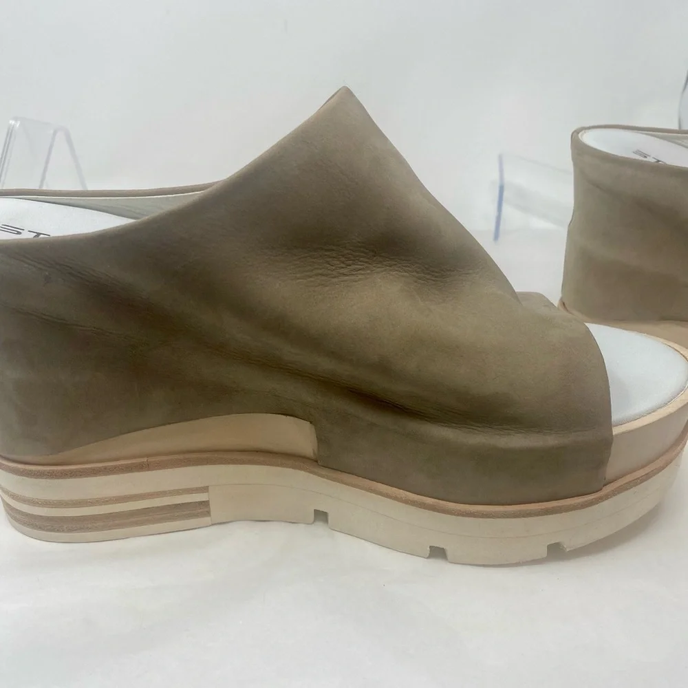 Strategia Italy Taupe Suede Open-Toe Platform Mule Sandal Slides EU 40 Sz 9 9.5